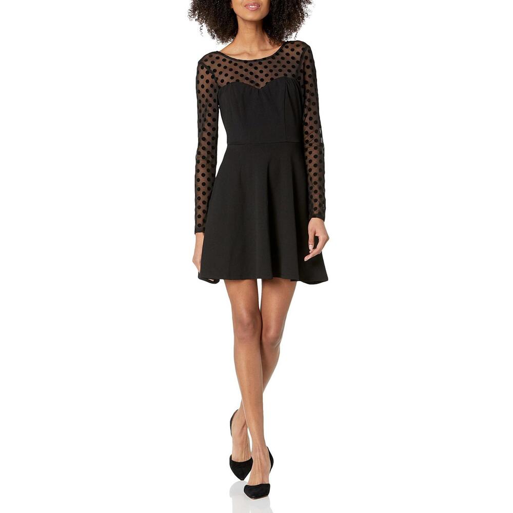 Speechless Women's Skater Dress With Polka Dot Mesh, Black, Juniors 3 NWT